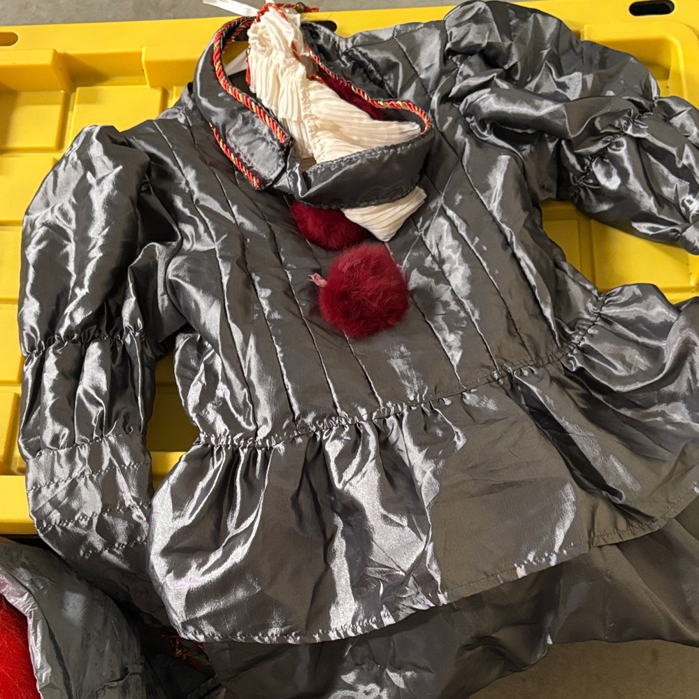 Silver Pennywise It Costume Top and bottoms with Red Accents